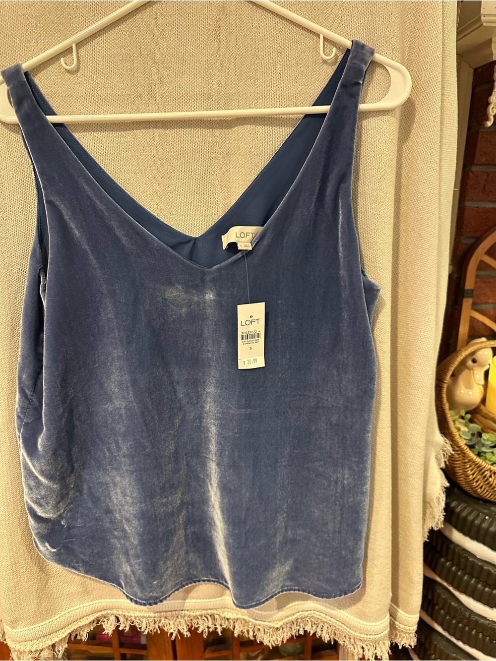 LOFT Velvet V-Neck Tank in Dusty Blue (S) NWT!